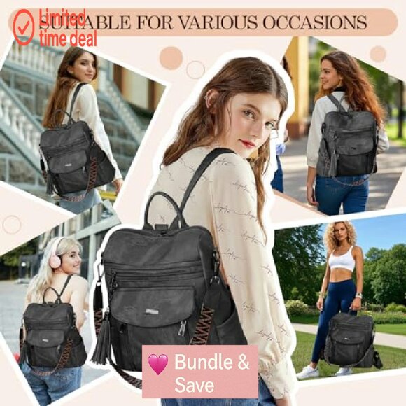 PU Leather Backpack Purse for Women, Convertible Shoulder Bag, Travel & Daily - Picture 7 of 8